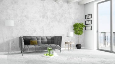 Modern parlak iç. 3D render