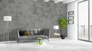 Modern parlak iç. 3D render