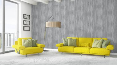 Modern parlak iç. 3D render