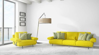 Modern parlak iç. 3D render