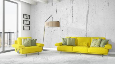 Modern parlak iç. 3D render