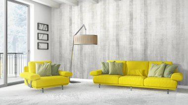 Modern parlak iç. 3D render