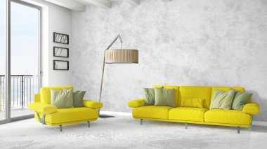 Modern parlak iç. 3D render