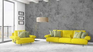 Modern parlak iç. 3D render