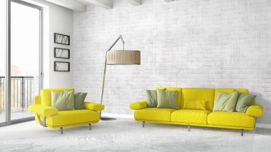 Modern parlak iç. 3D render