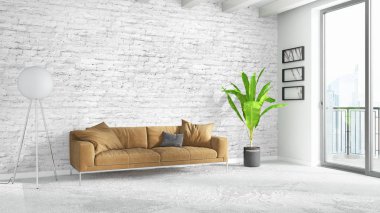 Modern parlak iç. 3D render