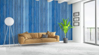 Modern parlak iç. 3D render