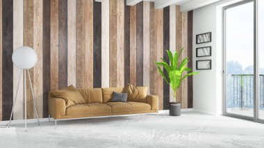 Modern parlak iç. 3D render