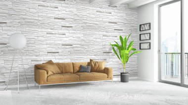 Modern parlak iç. 3D render
