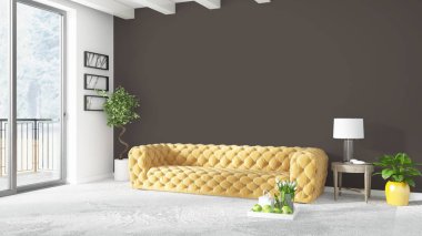 Modern parlak iç. 3D render