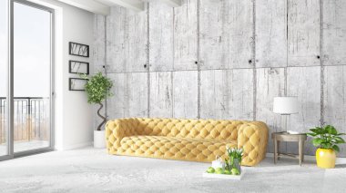 Modern parlak iç. 3D render