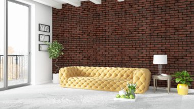 Modern parlak iç. 3D render