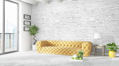 Modern parlak iç. 3D render