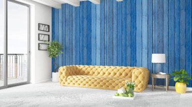 Modern parlak iç. 3D render