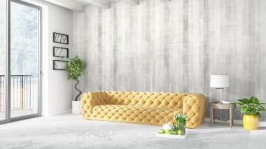 Modern parlak iç. 3D render