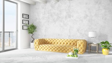 Modern parlak iç. 3D render