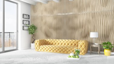 Modern parlak iç. 3D render