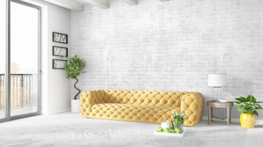 Modern parlak iç. 3D render