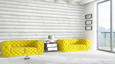 Modern parlak iç. 3D render