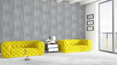 Modern parlak iç. 3D render