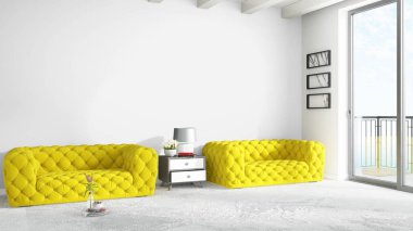 Modern parlak iç. 3D render