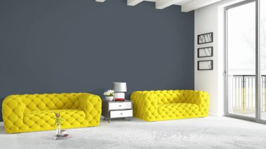 Modern parlak iç. 3D render