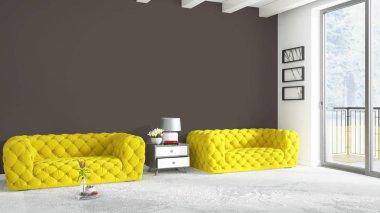 Modern parlak iç. 3D render