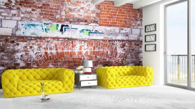 Modern parlak iç. 3D render