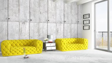 Modern parlak iç. 3D render