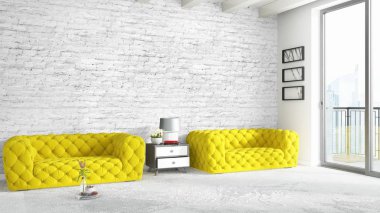 Modern parlak iç. 3D render