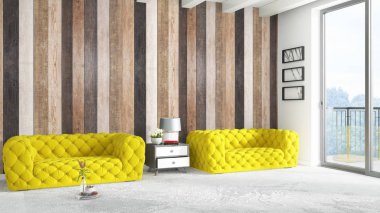 Modern parlak iç. 3D render