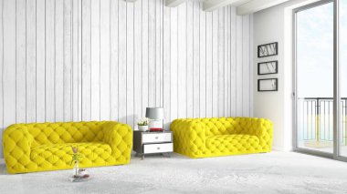 Modern parlak iç. 3D render