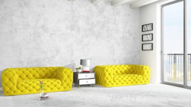 Modern parlak iç. 3D render