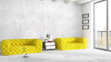 Modern parlak iç. 3D render