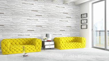 Modern parlak iç. 3D render