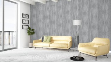 Modern parlak iç. 3D render