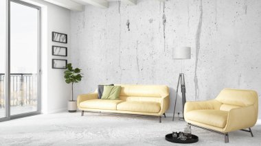 Modern parlak iç. 3D render