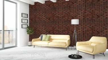 Modern parlak iç. 3D render