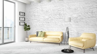 Modern parlak iç. 3D render