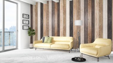 Modern parlak iç. 3D render