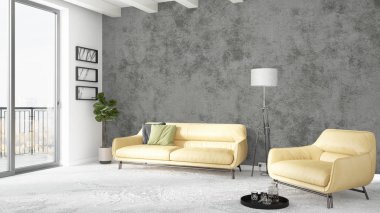 Modern parlak iç. 3D render