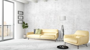 Modern parlak iç. 3D render