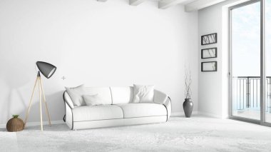 Modern parlak iç. 3D render