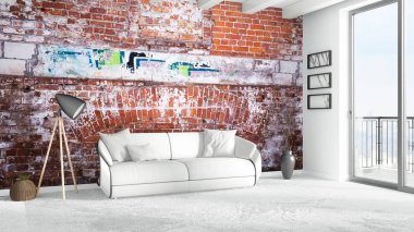 Modern parlak iç. 3D render