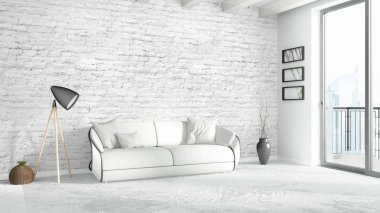 Modern parlak iç. 3D render