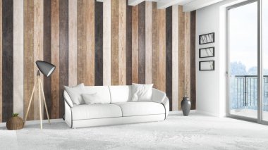 Modern parlak iç. 3D render