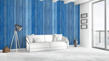 Modern parlak iç. 3D render