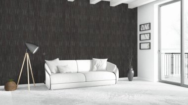 Modern parlak iç. 3D render