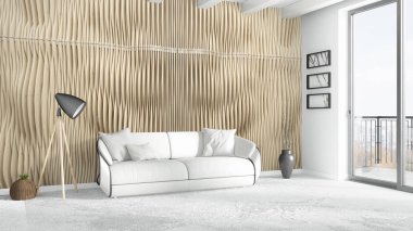 Modern parlak iç. 3D render