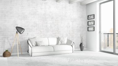Modern parlak iç. 3D render